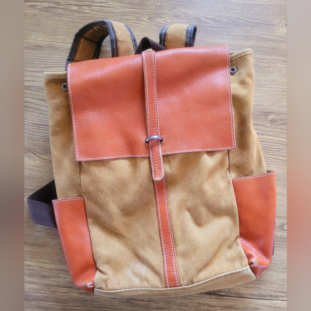Canvas and leather brown men's backpack